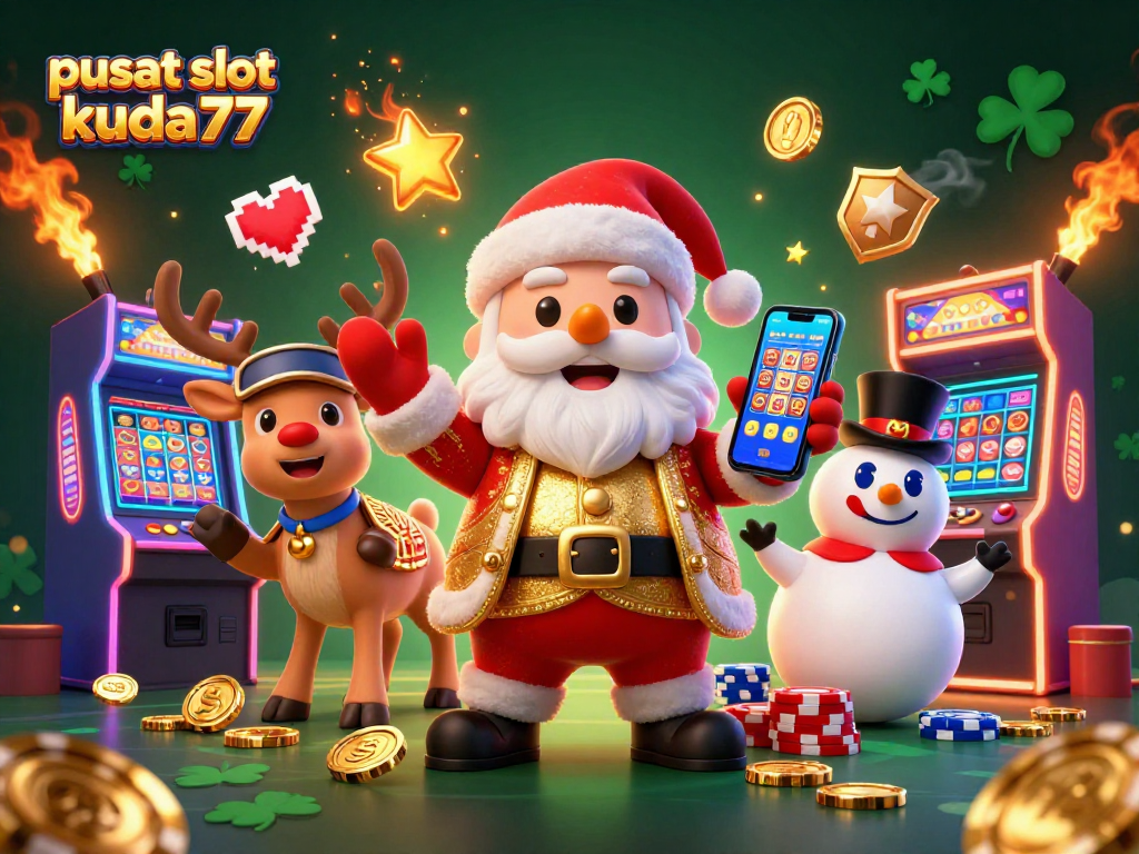 Mainkan pusat slot kuda77 dengan Santas, rusa, dan salju yang menampilkan slot jackpot meriah.