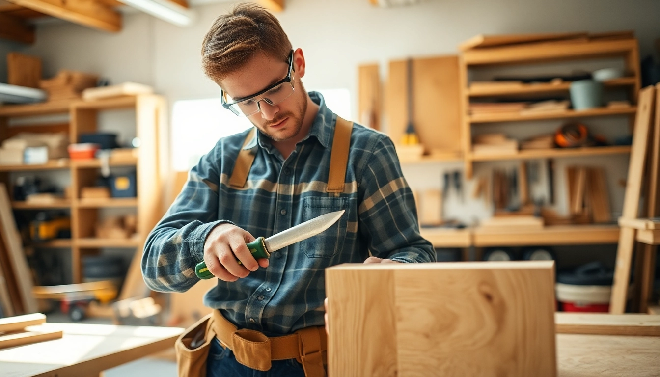 Engaged carpenter demonstrates skill in a carpentry apprenticeship workshop.