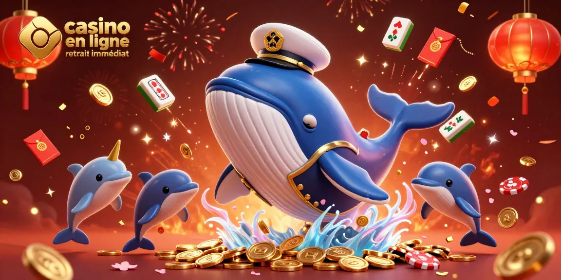 Jeux passionnants sur casino en ligne retrait immédiat avec un énorme baleine et des dauphins jouant.