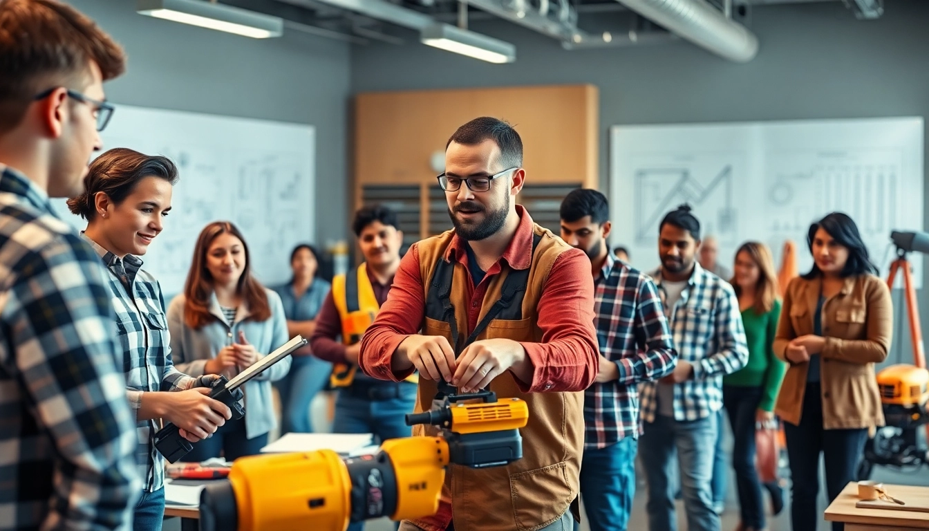 Engaging construction training session highlighting techniques and teamwork.