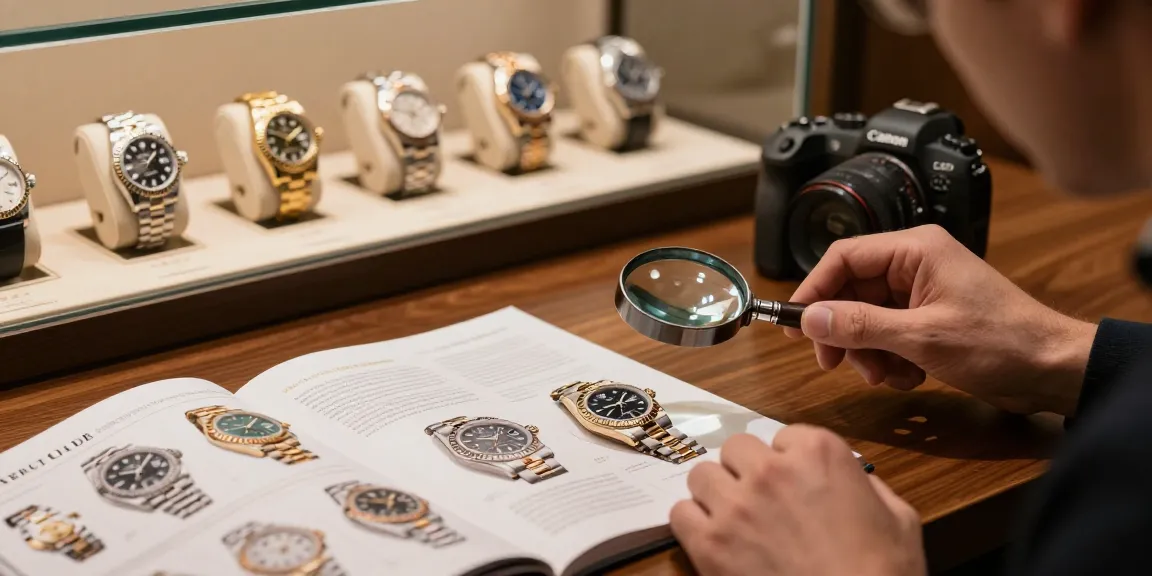 Expert examining Rolex replica watches highlighting quality and craftsmanship.
