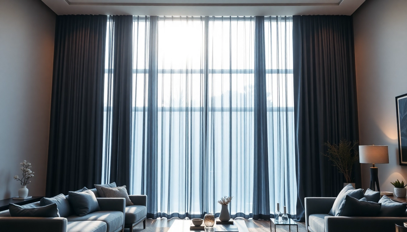Verduisterende gordijnen in een moderne woonkamer creëren een stijlvolle en serene sfeer.