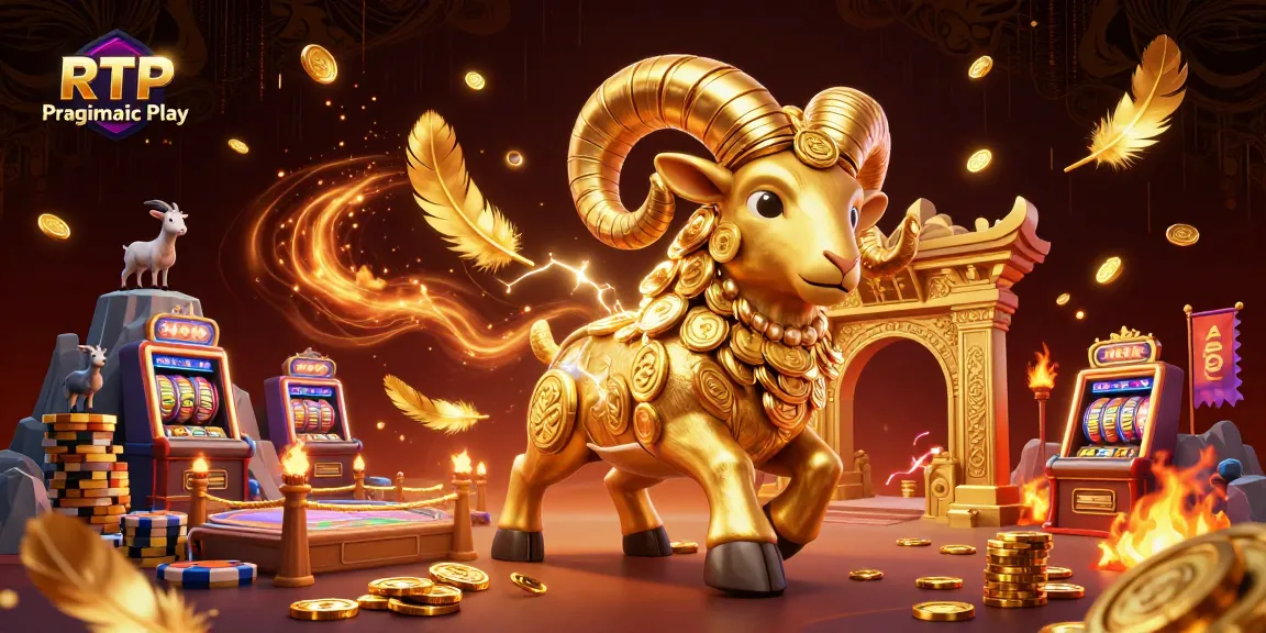 Experience thrilling RTP Pragmatic Play action with golden ram in a vibrant casino scene.