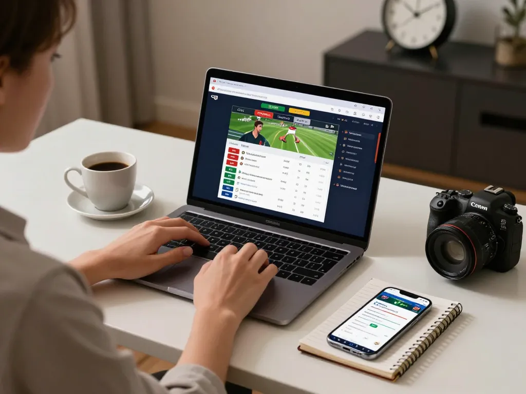 Placing bets on hb88 com with a laptop in a stylish home setup for sports betting.