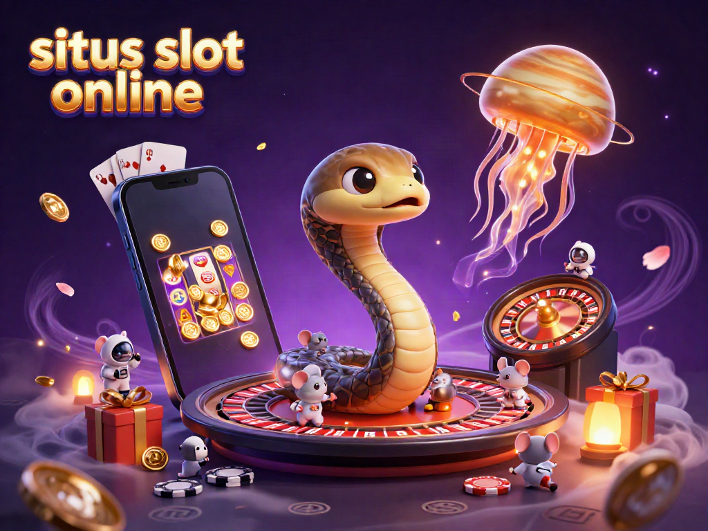 Permainan situs slot online dengan simbol keberuntungan dan suasana kasino yang menarik.