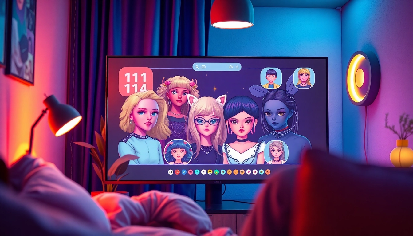 Dynamic chat interface showcasing various NSFW character AI avatars in a cozy environment.