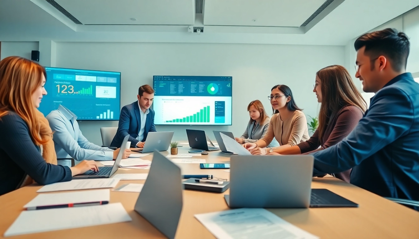 在现代办公室使用 WPS Office 软件于 wps官网 的协作场景，展示团队合作与创新。