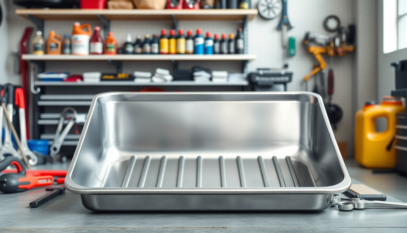 Efficiently collect oil with the well-designed Oil Drain Pan in a professional garage setting.