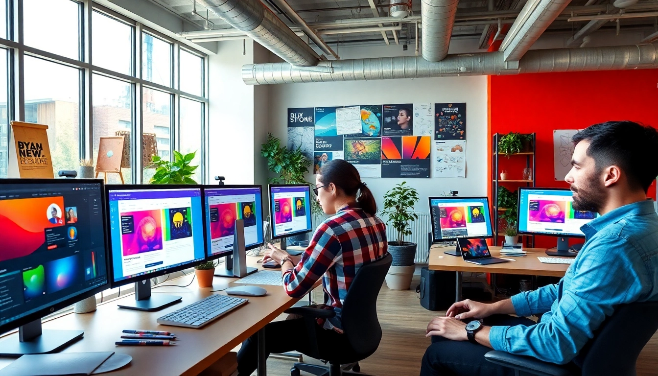 Website erstellen lassen in einer kreativen Arbeitsumgebung mit Designern an ihren Computern.