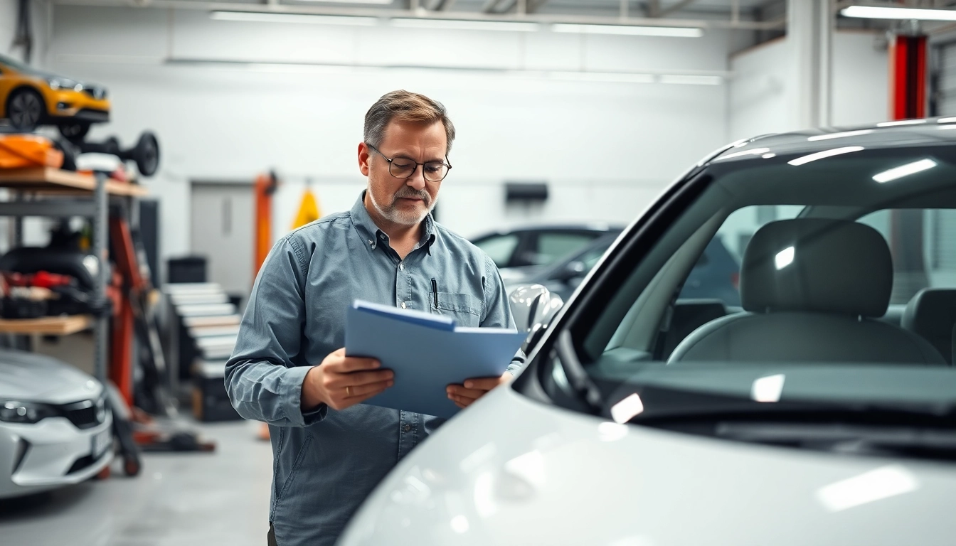 Evaluate extended car warranty for used cars with an expert in a professional garage setting.