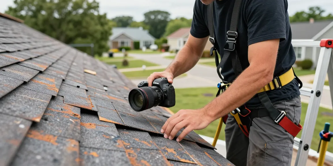 Expert roofing services near me with a professional inspecting a residential roof for repairs