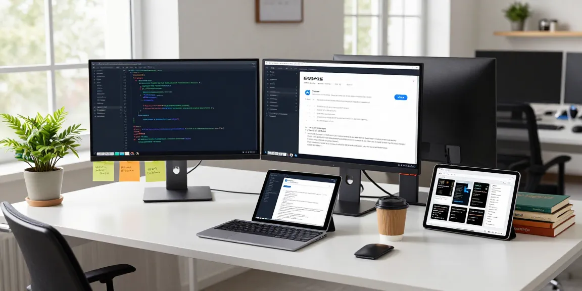 Developer working on the 纸飞机中文版 app in a modern tech workspace with multiple monitors and coding interface.