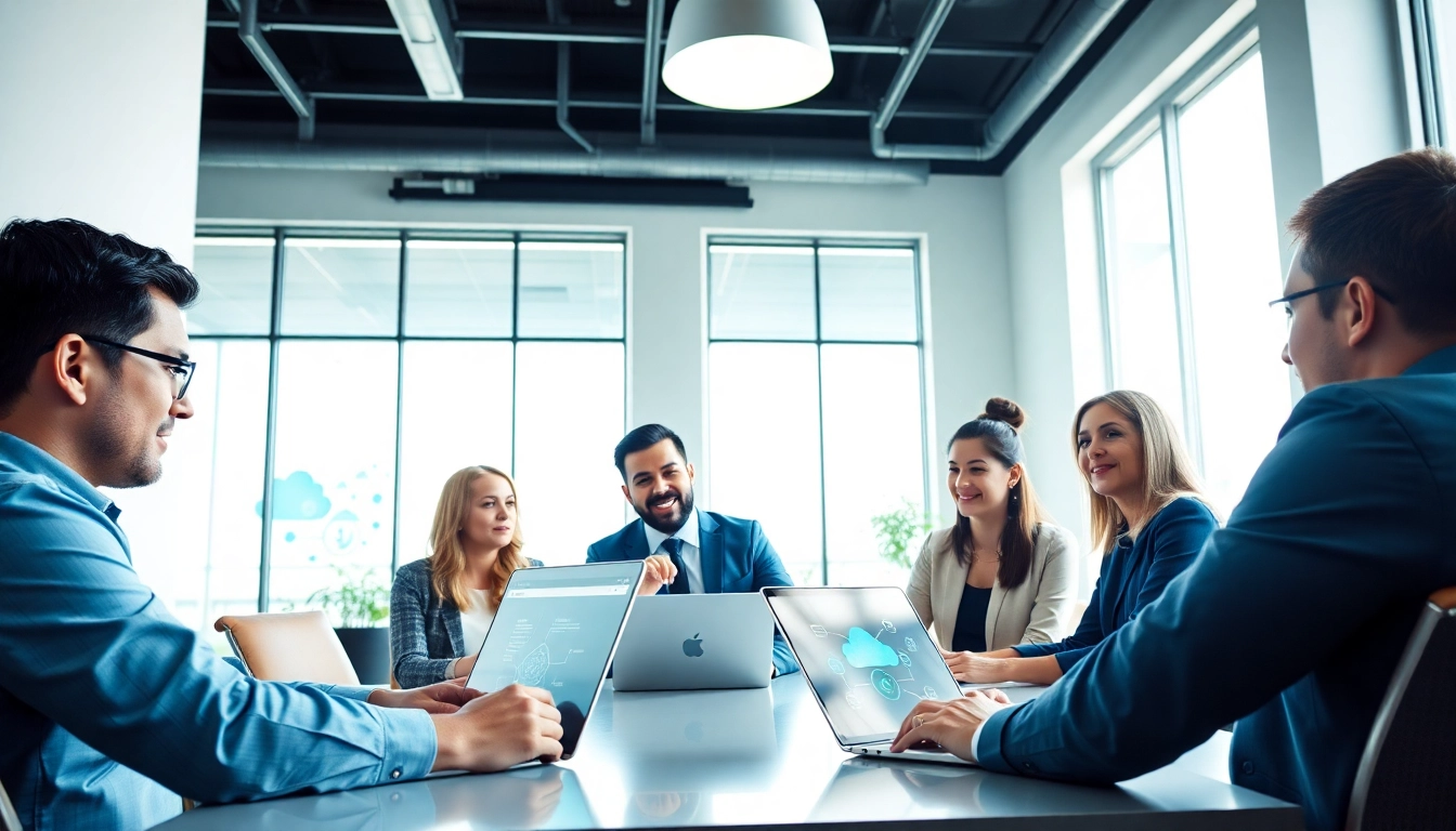Engaging small business IT services consultation scene highlighting collaboration and technology.