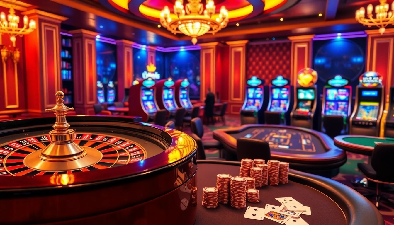 Vivez l'excitation dans un casino en ligne France avec des tables vibrantes, des jetons de poker et des roues de roulette.