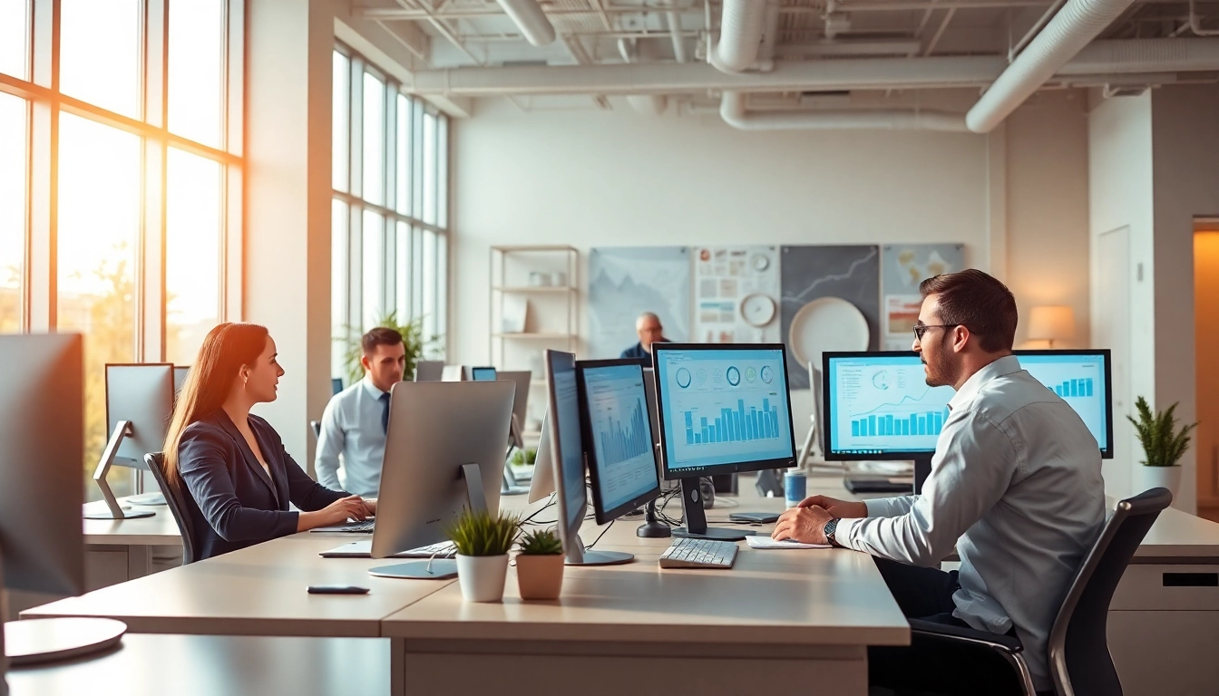 Team of experts at the expert led warranty company collaborating in a bright office.