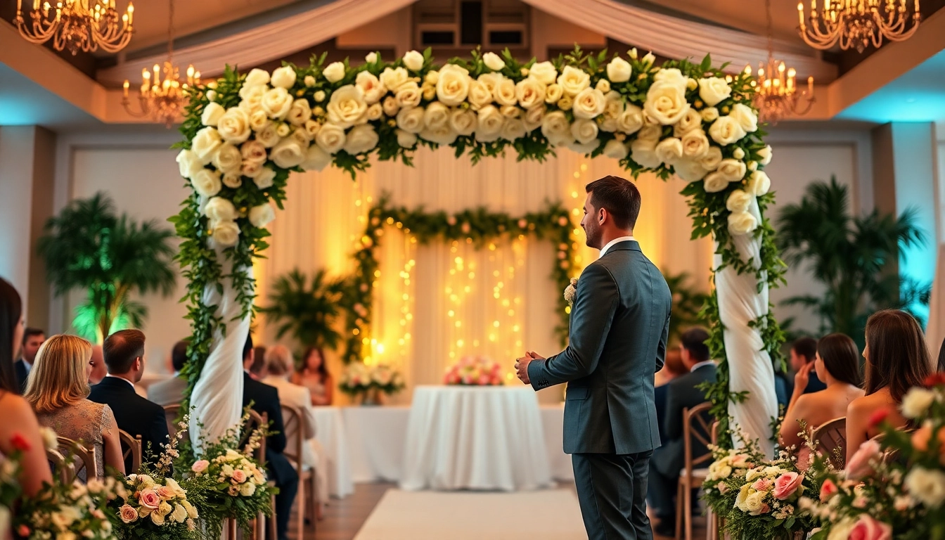 Stunning wedding event space Jacksonville showcasing a romantic ceremony setup with floral decor.