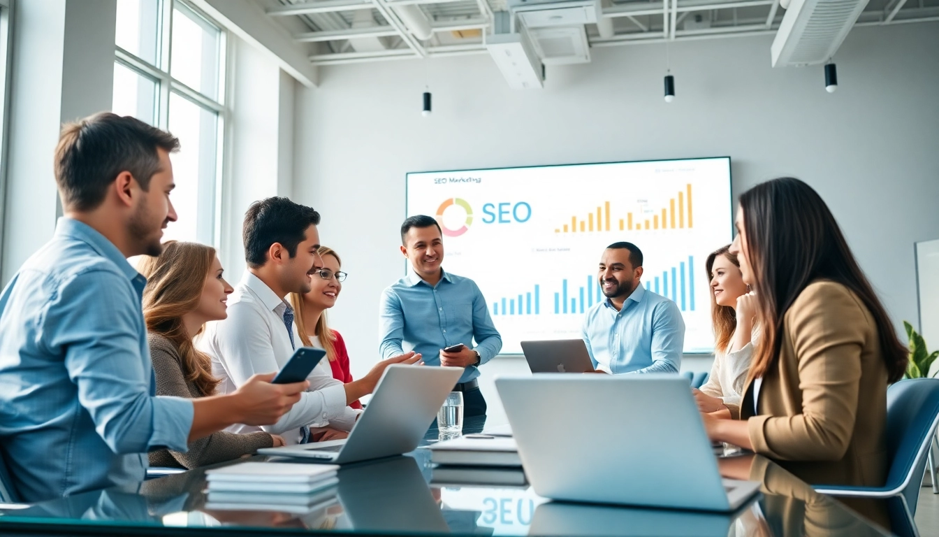 SEO Agency Clearwater showcasing a professional team discussing digital marketing strategies.