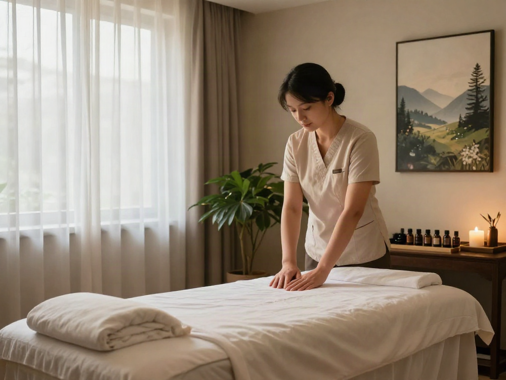 Relaxing 강북출장마사지 session setup in a serene massage room.