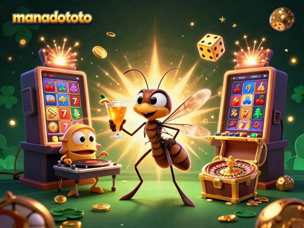 Experience the vibrant manadototo casino atmosphere with a 3D frozen mosquito mascot at play.