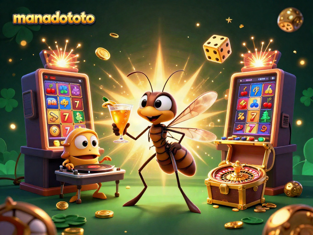 Experience the vibrant manadototo casino atmosphere with a 3D frozen mosquito mascot at play.