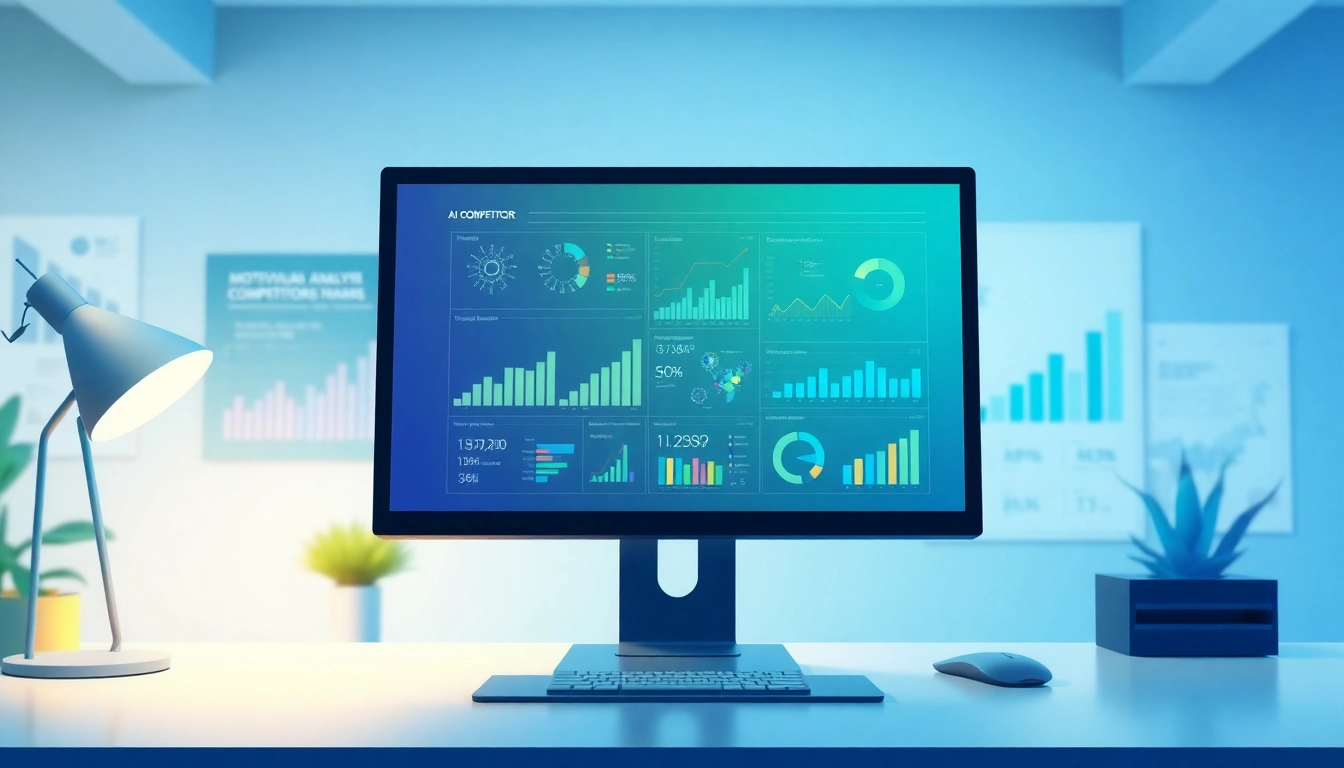 Visual representation of AI for competitor analysis in a dynamic business workspace.
