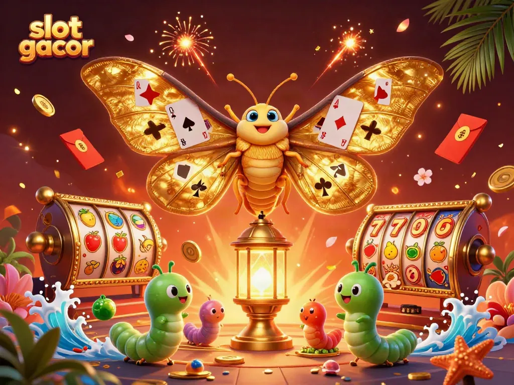 Experience thrilling slot gacor action with glowing reels and vibrant casino elements.