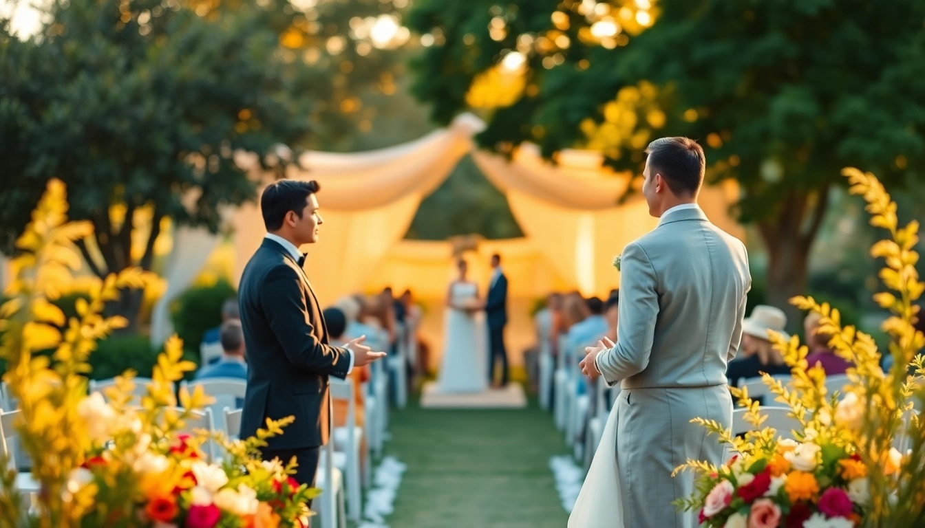 Intimate wedding photography capturing a couple's vows amidst a beautiful garden.