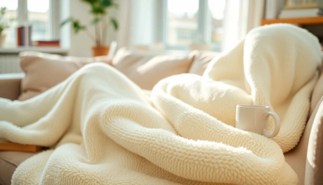 Fleece deken omarmt persoon in warme en uitnodigende woonkamer.
