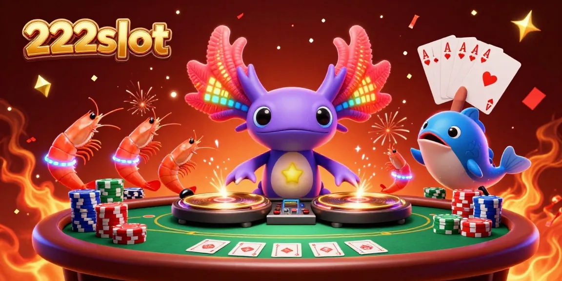 Permainan slot 222slot yang penuh semangat dengan DJ axolotl dan karakter laut beraksi.