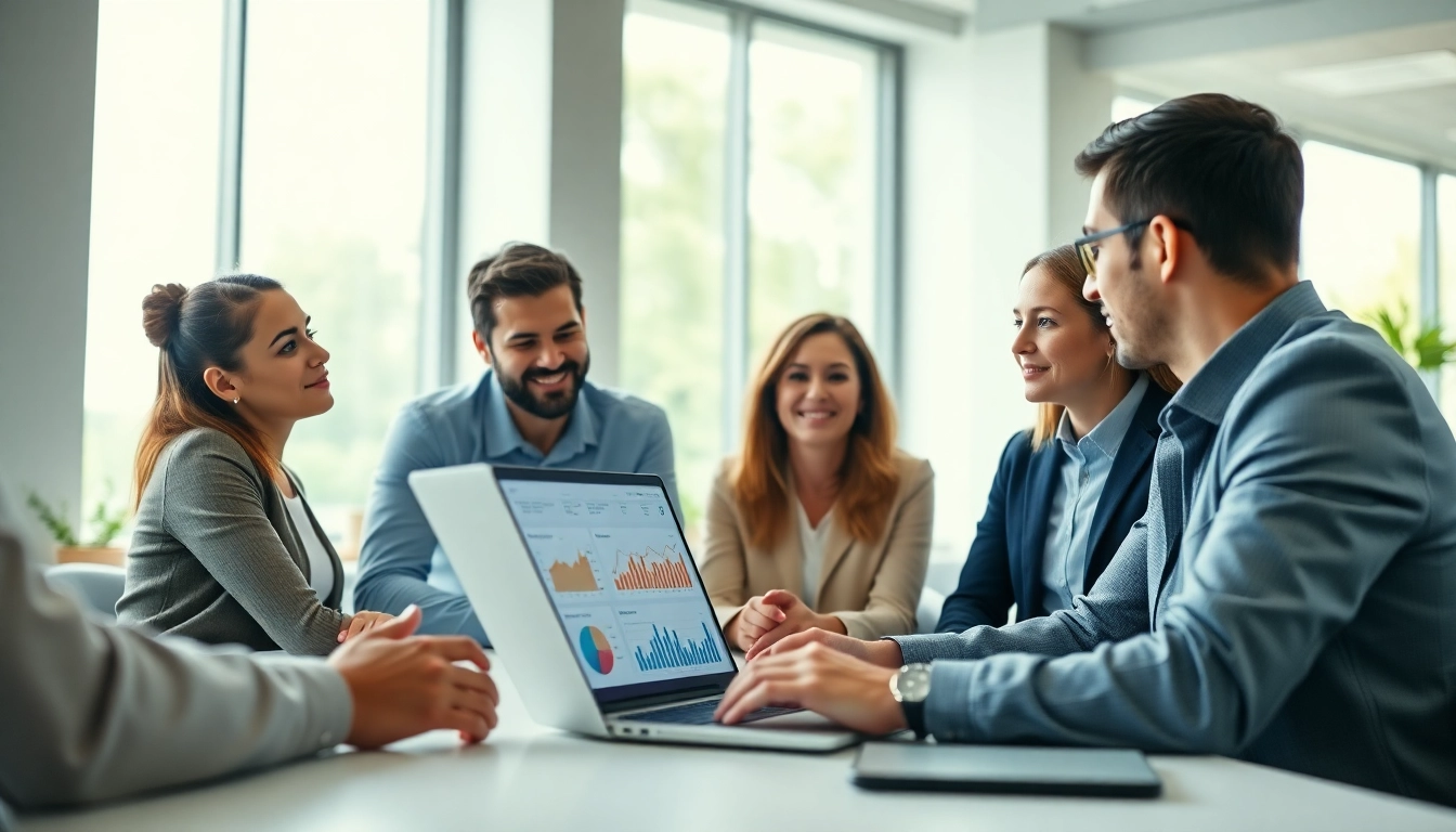 Analyzing SEO performance data with professionals discussing data insights.