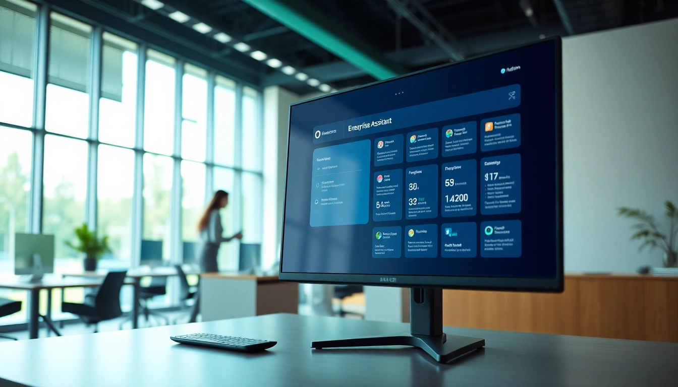 Showcase of an enterprise assistant platform enhancing collaboration in a modern office.