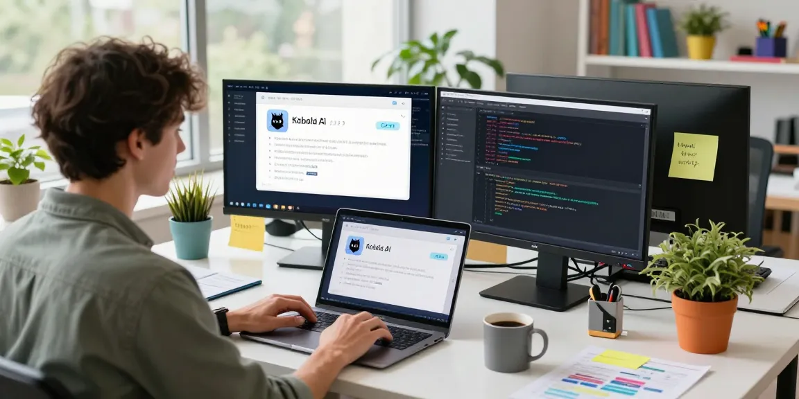 Interactive workspace featuring Kobold AI chatbot engagement with coding elements and creative materials.