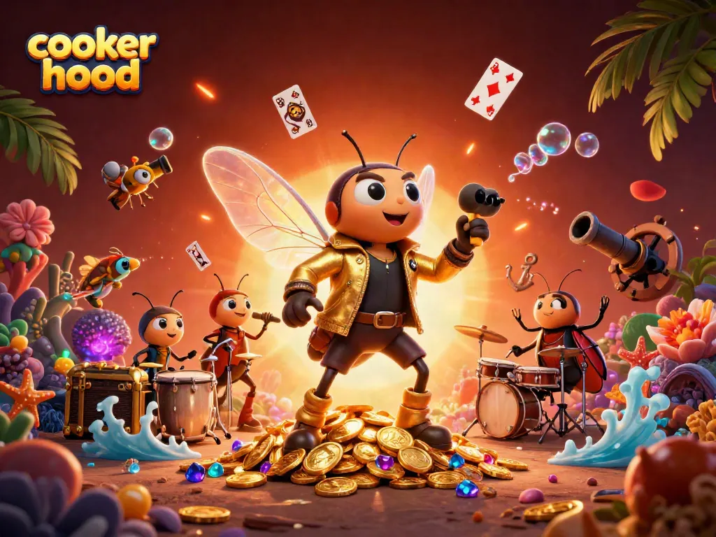 Win big with a cooker hood-style jackpot in this vibrant gambling-themed illustration.