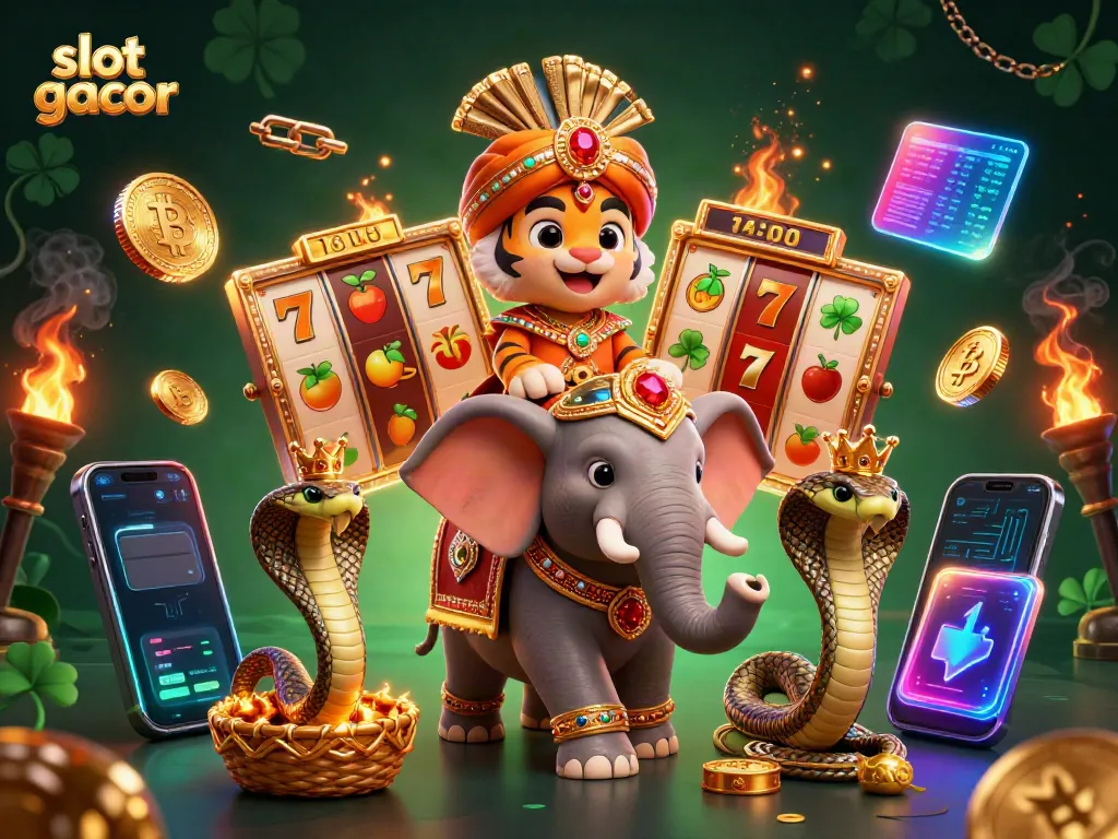 Permainan slot gacor menampilkan harimau maharaja dan elefant unik dalam ilustrasi 3D yang memukau.