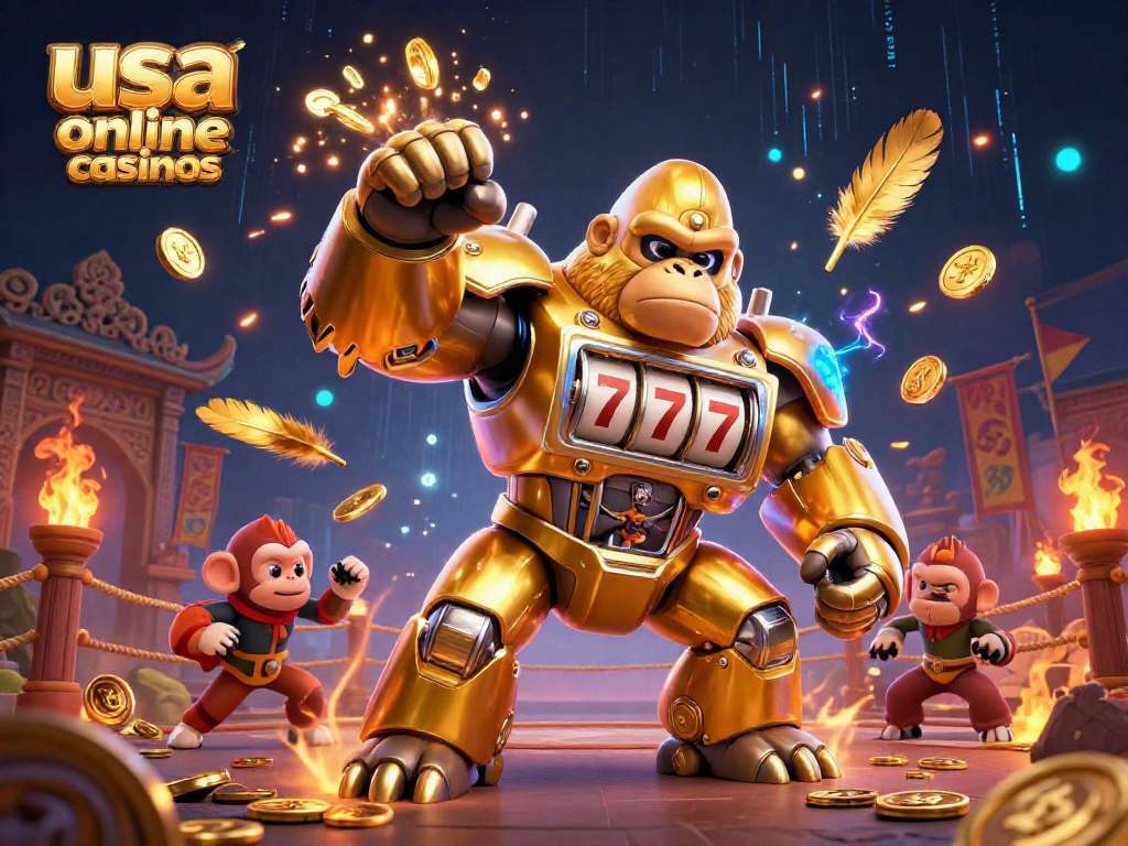 Spin and win at the usa online casinos with exciting gorilla mech and golden treasures.