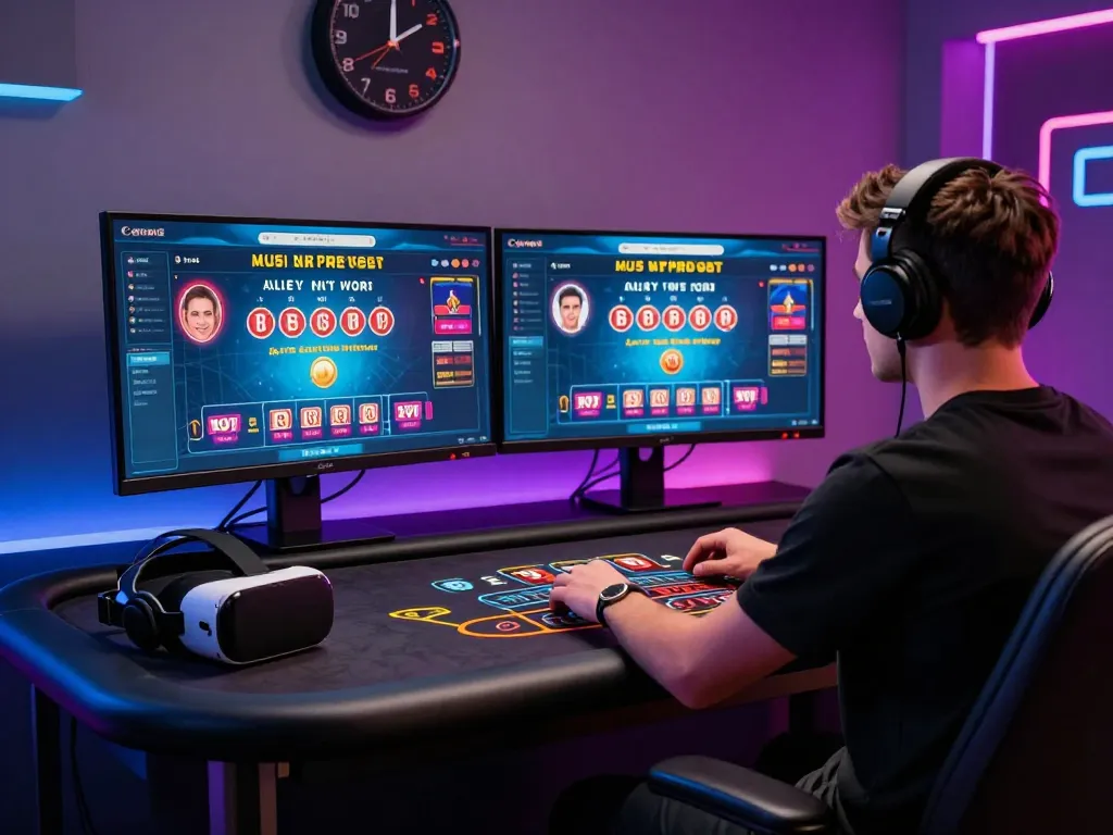 Player engaging in live baccarat on a modern gaming setup, showcasing immersive baccarat사이트 experience.