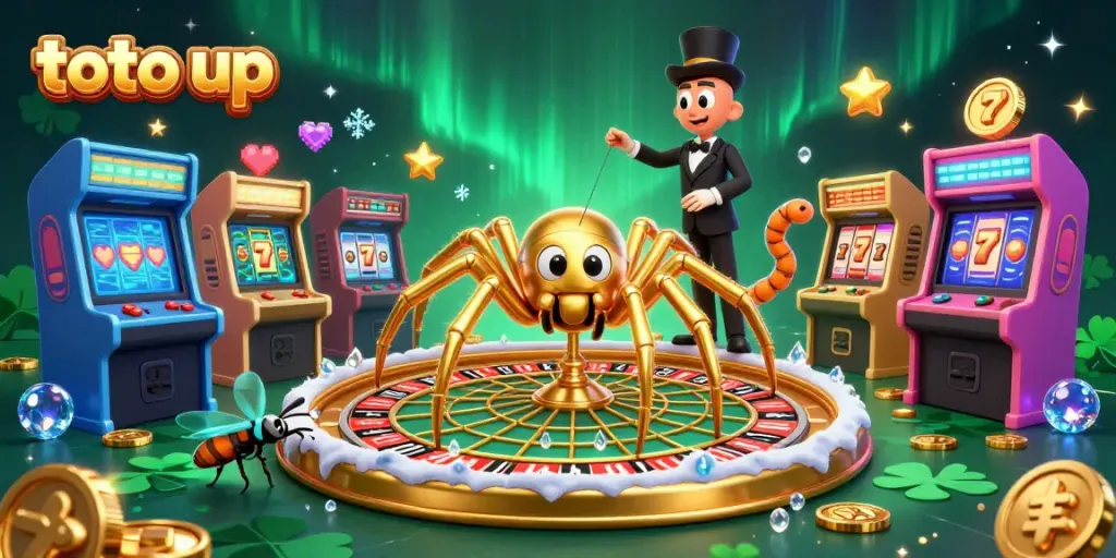 Engage in thrilling bets with the spider of fortune in this vibrant toto up casino scene.