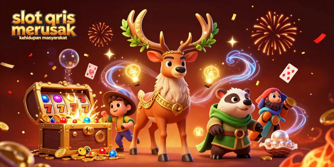 Experience slot qris merusak kehidupan masyarakat with a vibrant casino-themed illustration featuring dynamic gaming elements.