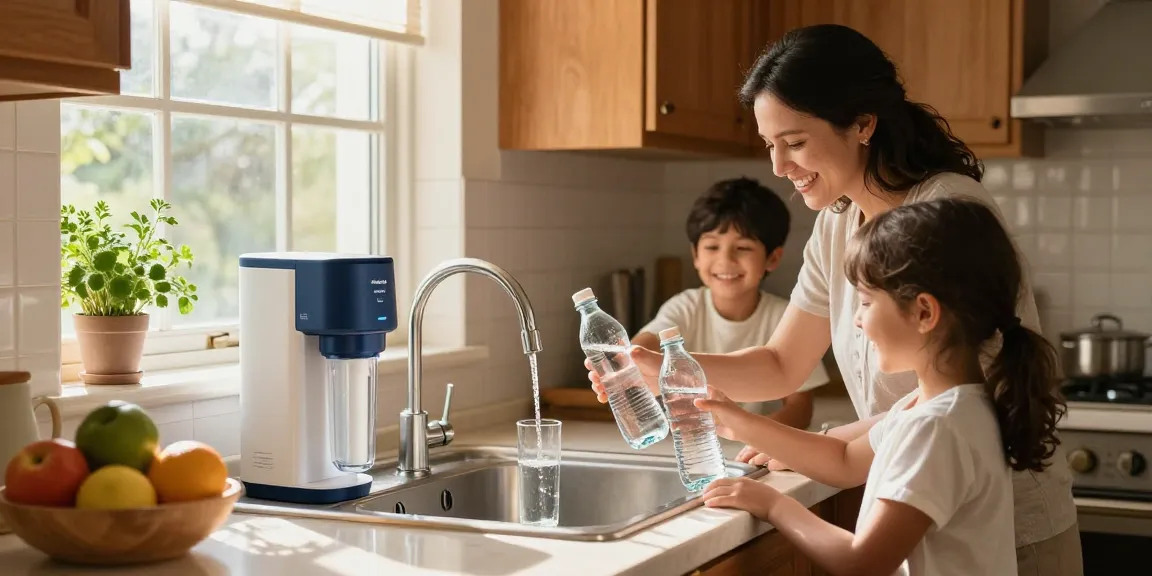 Waterdrop 10UBW-UF 0.01 μm Ultra Filtration Under Sink Water Filter System providing clear drinking water in a bright kitchen.