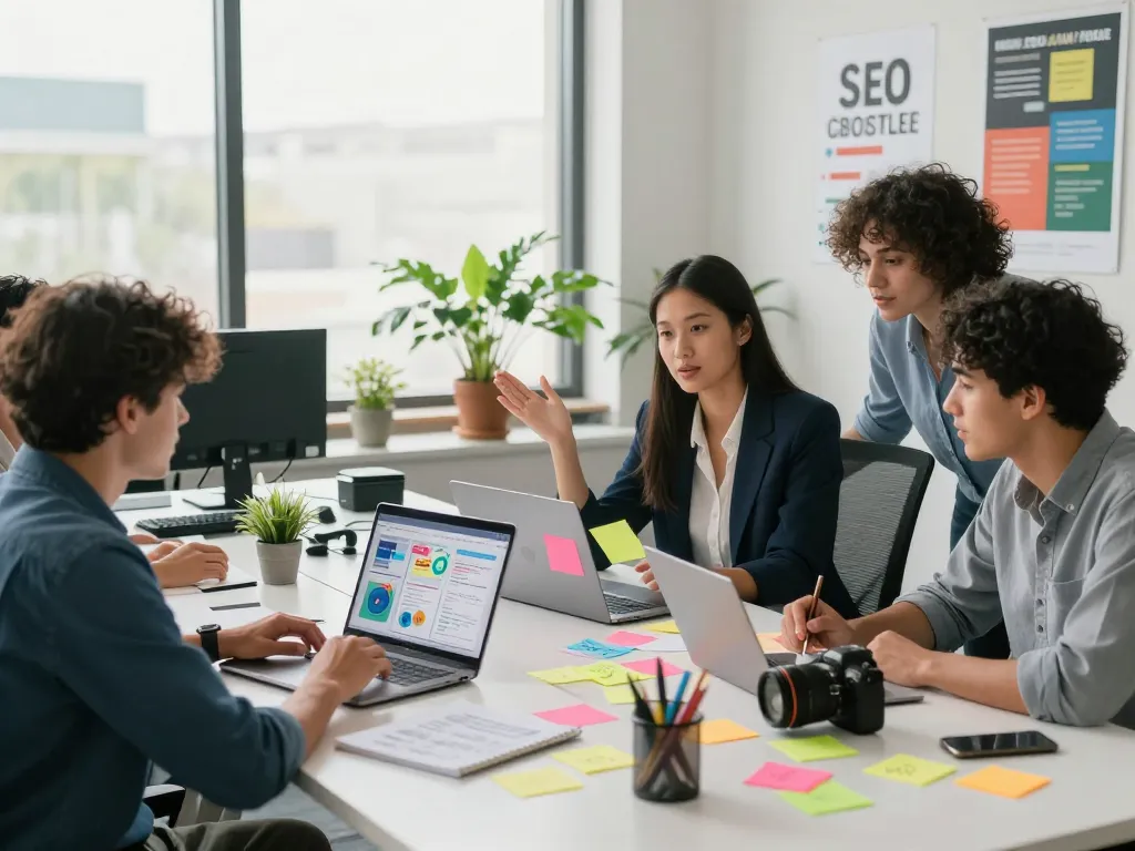 Professional team discussing Best SEO Company NYC strategies in a bright, modern workspace.