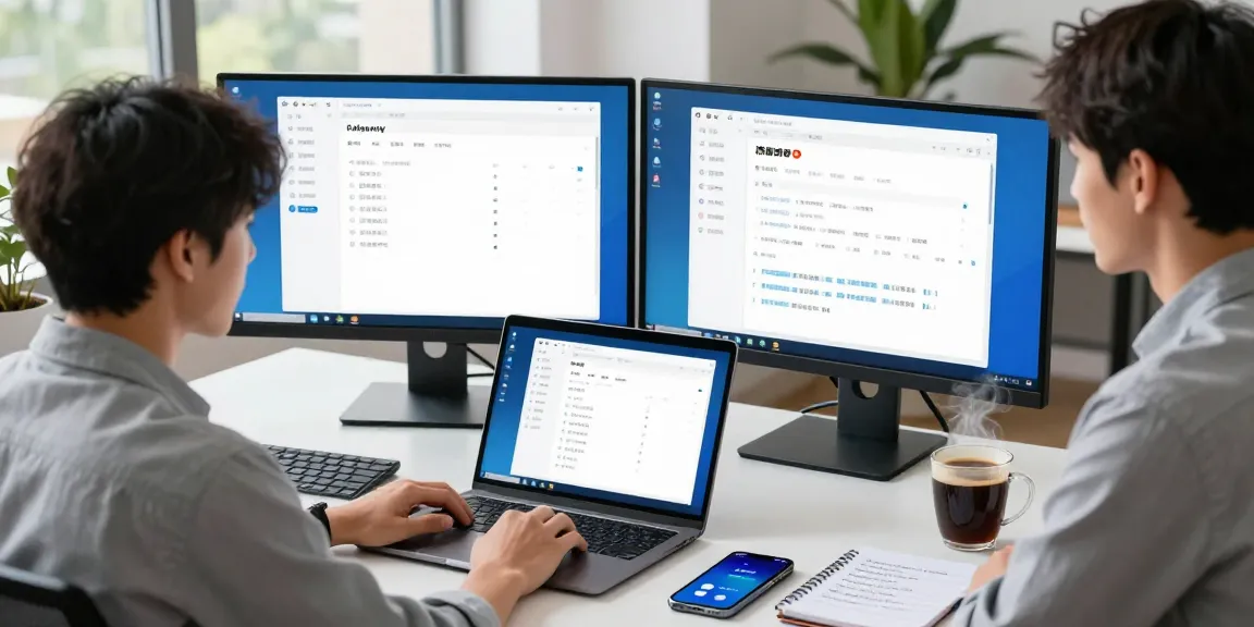Configuring telegram中文版 on a modern workspace with dual monitors and stylish details.