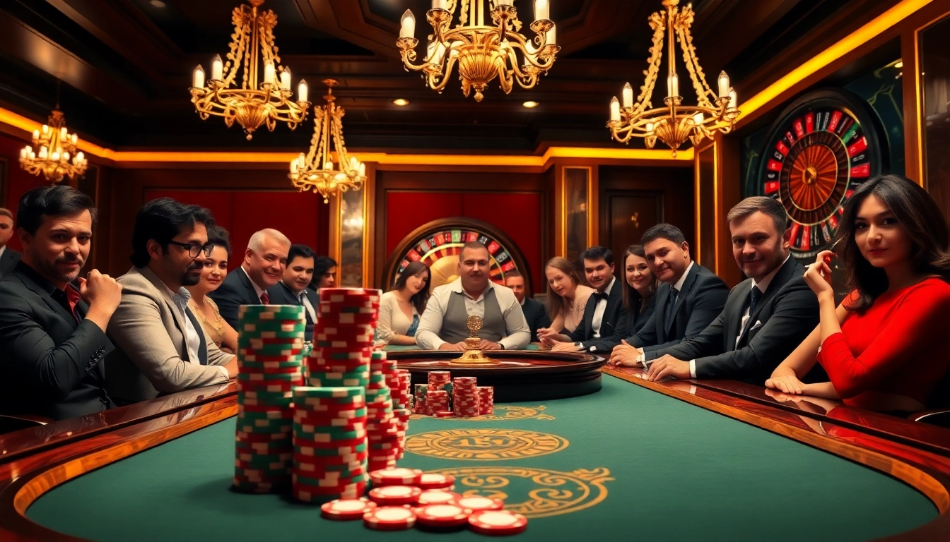 Une table de poker vibrante exemplifiant un casino en ligne fiable avec des joueurs concentrés et un gameplay excitant.