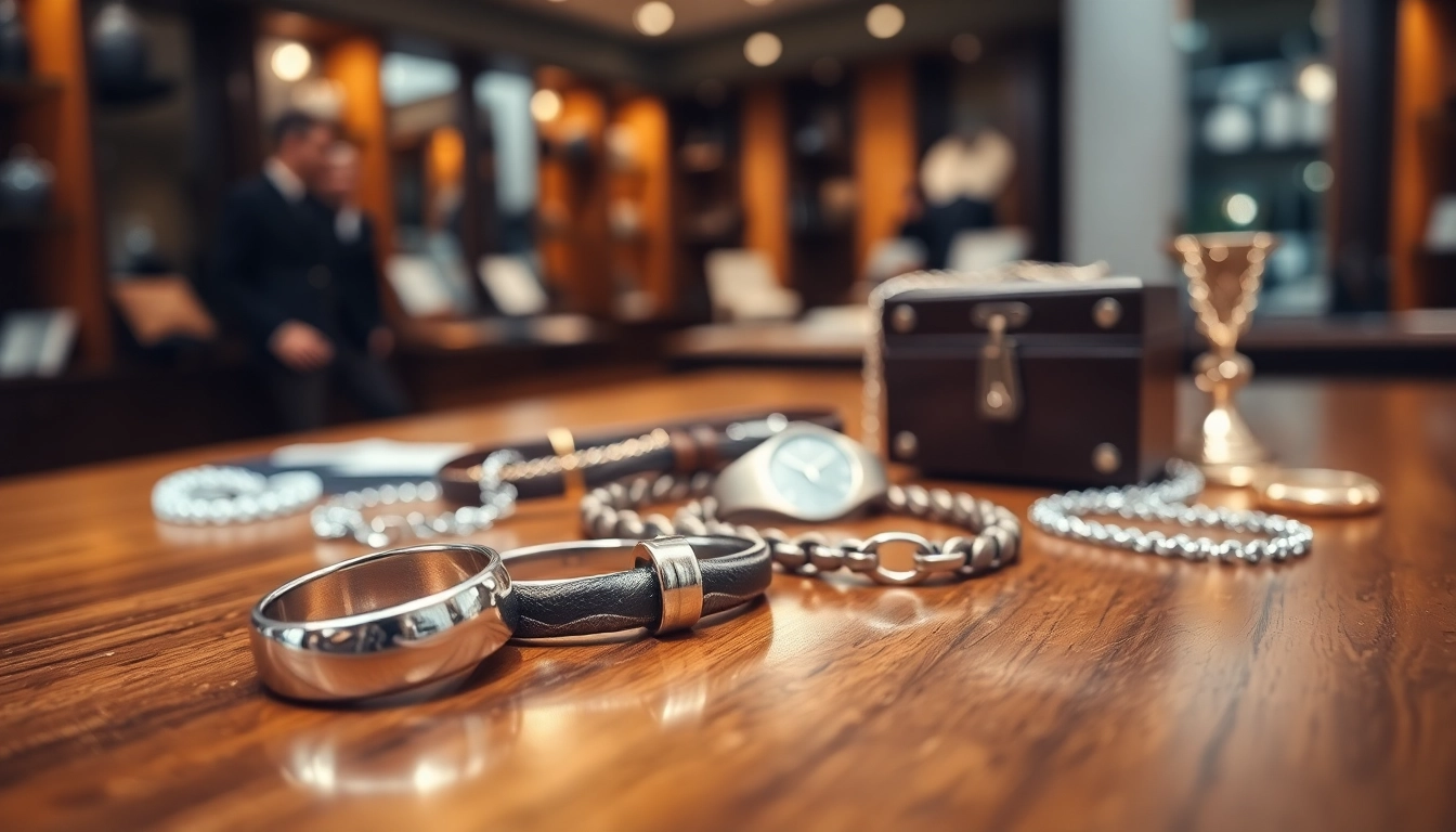 Showcase of men's jewelry including rings and bracelets highlighting style and elegance.