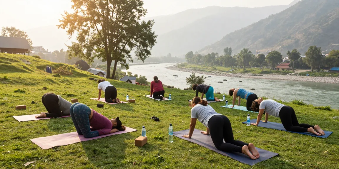 Participants engaged in yoga instructor certification training in Rishikesh, India.