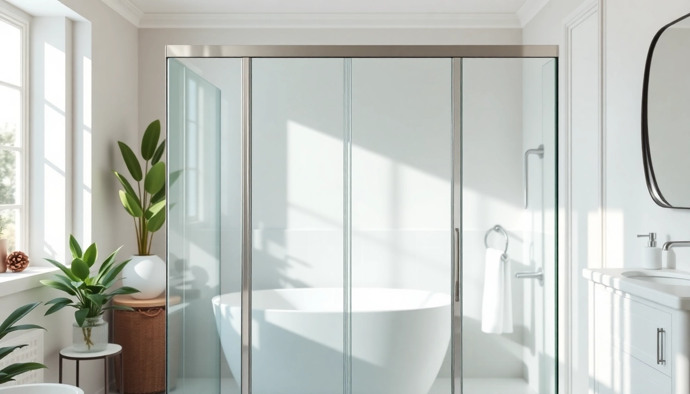Stylish glass shower doors gleaming in a modern bathroom.