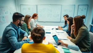 Engaging in creative concept development collaboration with diverse professionals in a modern office setting.