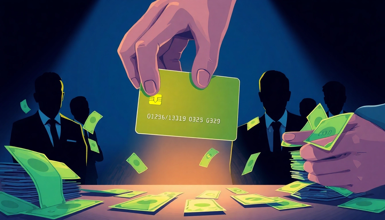 카드깡을 통해 현금을 만들기 위해 신용카드를 조작하는 모습을 보여줍니다.