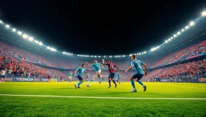 해외축구중계를 즐기는 팬들이 열광하는 경기장 모습