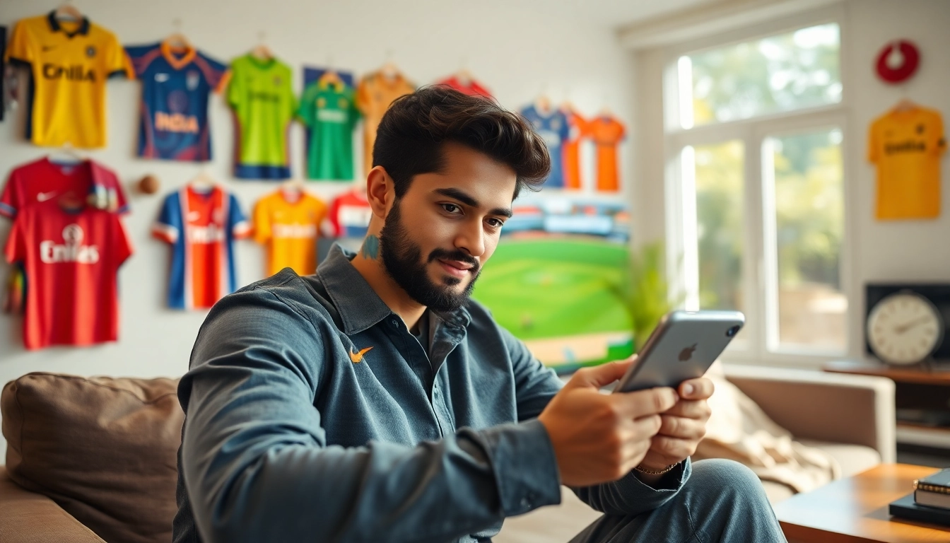 Engaging with sports betting sites India on a digital device in a modern living room.