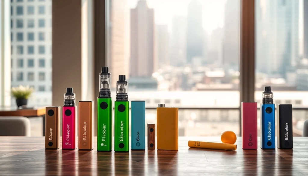 Elfbar Vape Geräte in einer modernen und stilvollen Umgebung, die verschiedene Geschmäcker zeigen.